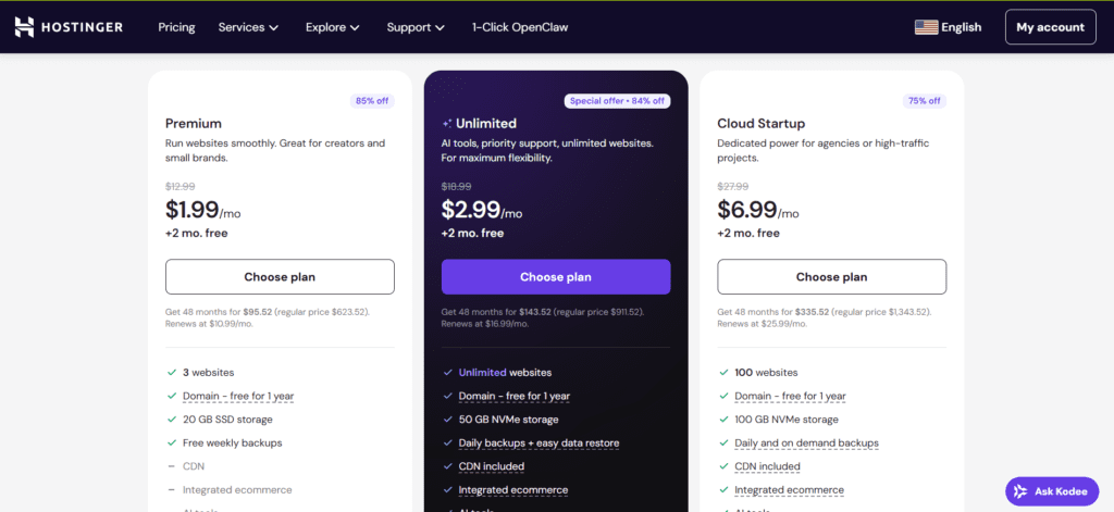 hostinger pricing