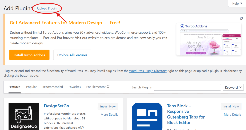 upload plugin in wordpress