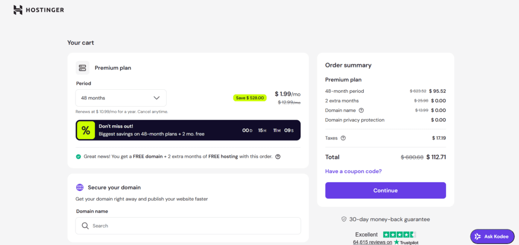 hostinger order summary