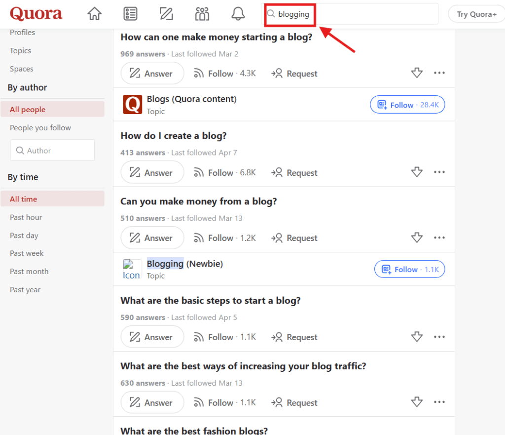 how to find blog post topics with quora